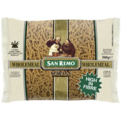 SAN REMO Wholemeal Spirals 500gm Unit (12 Units Per Carton)