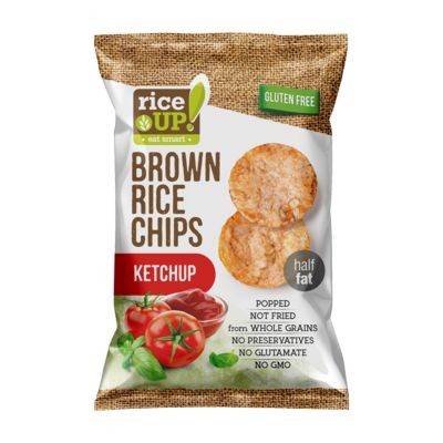 RICE UP- POPPED BROWN RICE CHIPS with KETCHUP 25g (54 Units Per Carton)