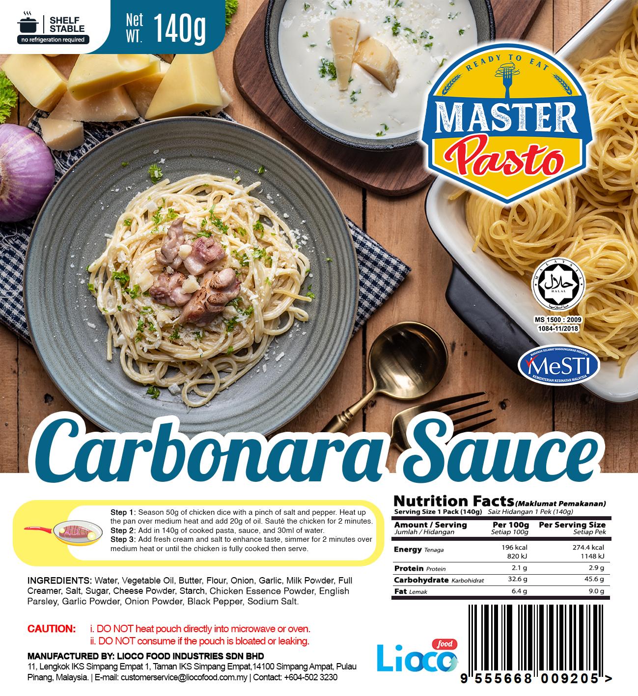 [HALAL - Lioco Food] Carbonara Sauce (Ready To Eat - Marketplace Harian) ( 24 Pack Per Outer)
