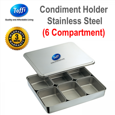 [TOFFI] 6 Compartment Condiment Holder  Box Set + Lid Stainless Steel (K4376)