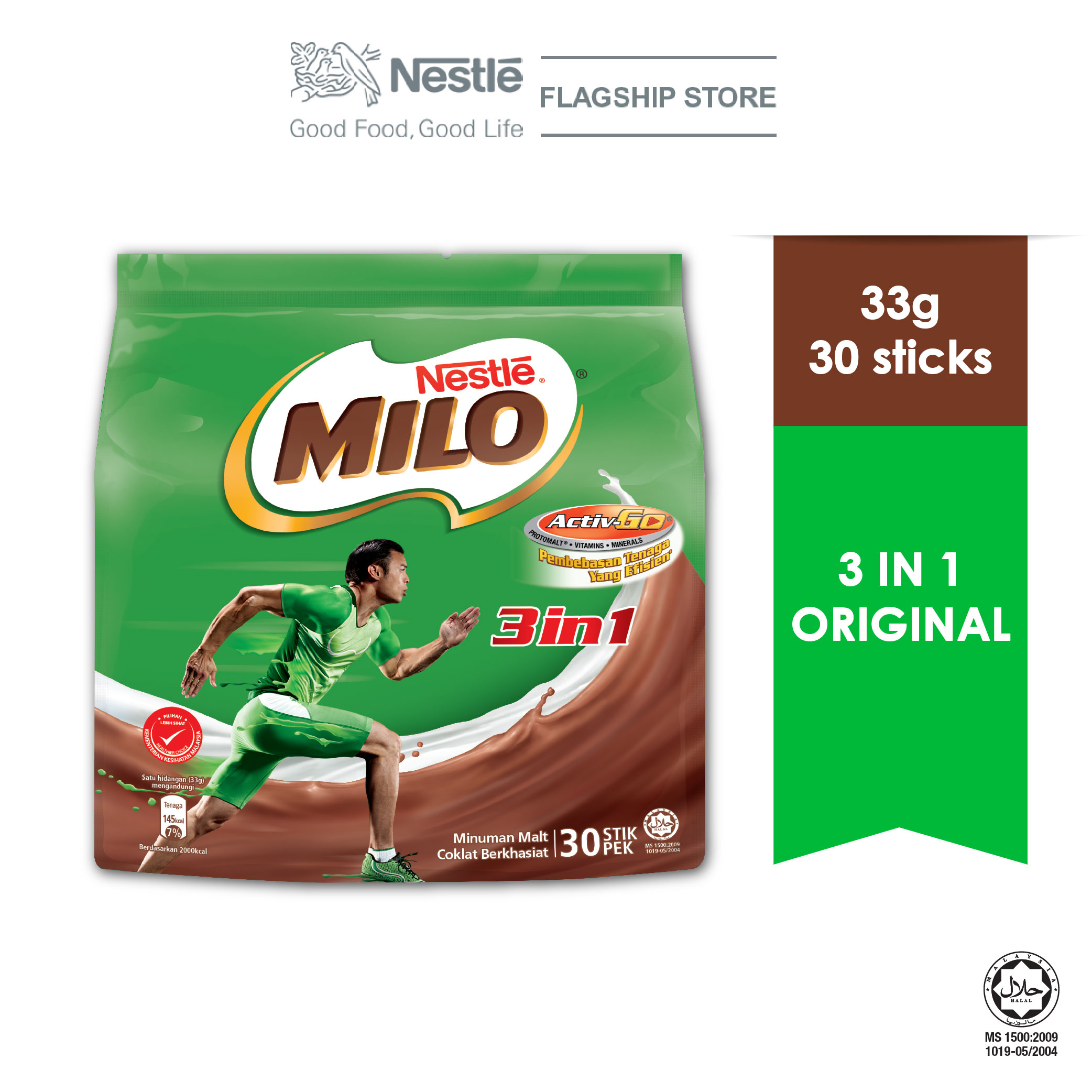 NESTLE MILO 3IN1 ACTIV-GO CHOCOLATE MALT POWDER 30 Sticks 33g x 16 packs (16 Units Per Carton)
