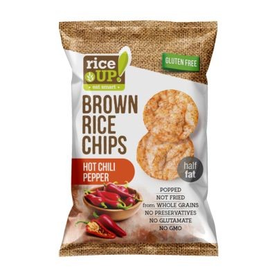 RICE UP- POPPED BROWN RICE CHIPS with HOT CHILI PEPPER 25g (54 Units Per Carton)