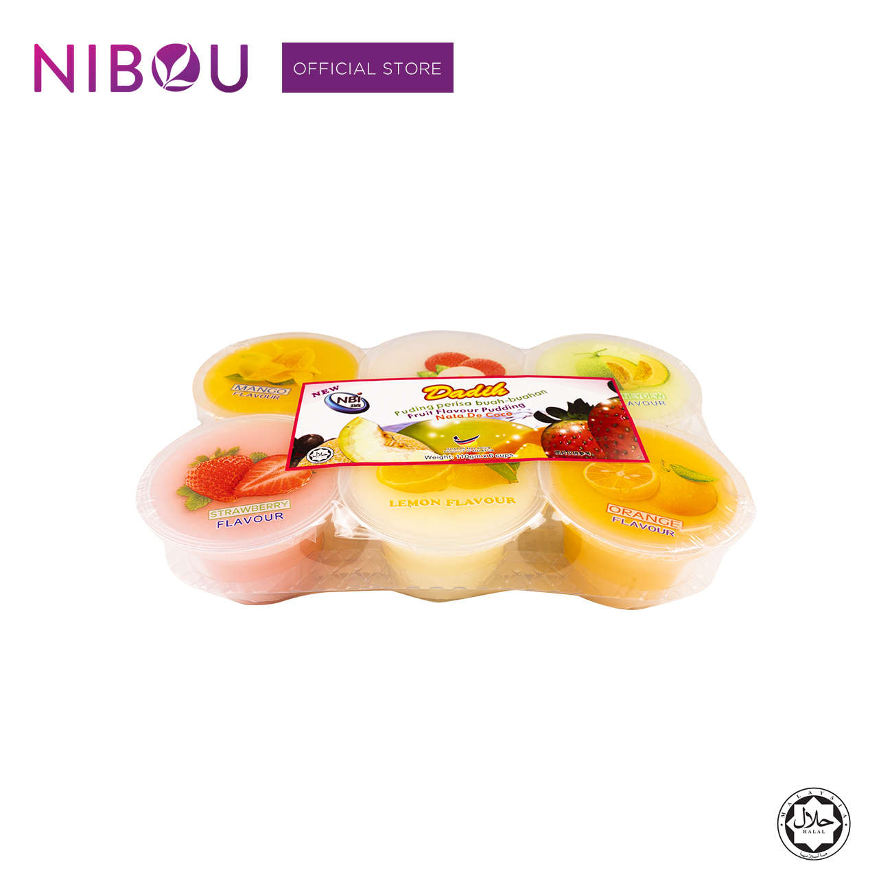 Nibou (NBI) DADIH Fruits Flavour Pudding with Nata De Coco Assorted (110gm x 6's x 16)