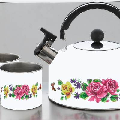 Stainless Steel Whistling Tea Kettle Tea set Tea Pot Stovetop Anti-hot Handle and Loud Whistle 3L with 4pcs stainless steel Mugs