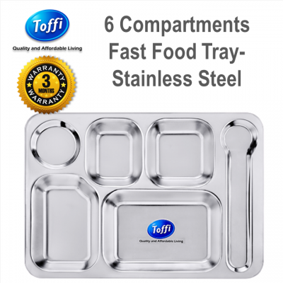6 Compartments Fast Food Tray  6 Kompartmen Makanan Segera- Stainless Steel Toffi (B6008)