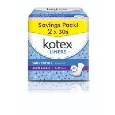 [PRE ORDER ONLY ETA 12-14 Working Days] KOTEX FRESH LINERS LONGER & WIDER 30S X 2