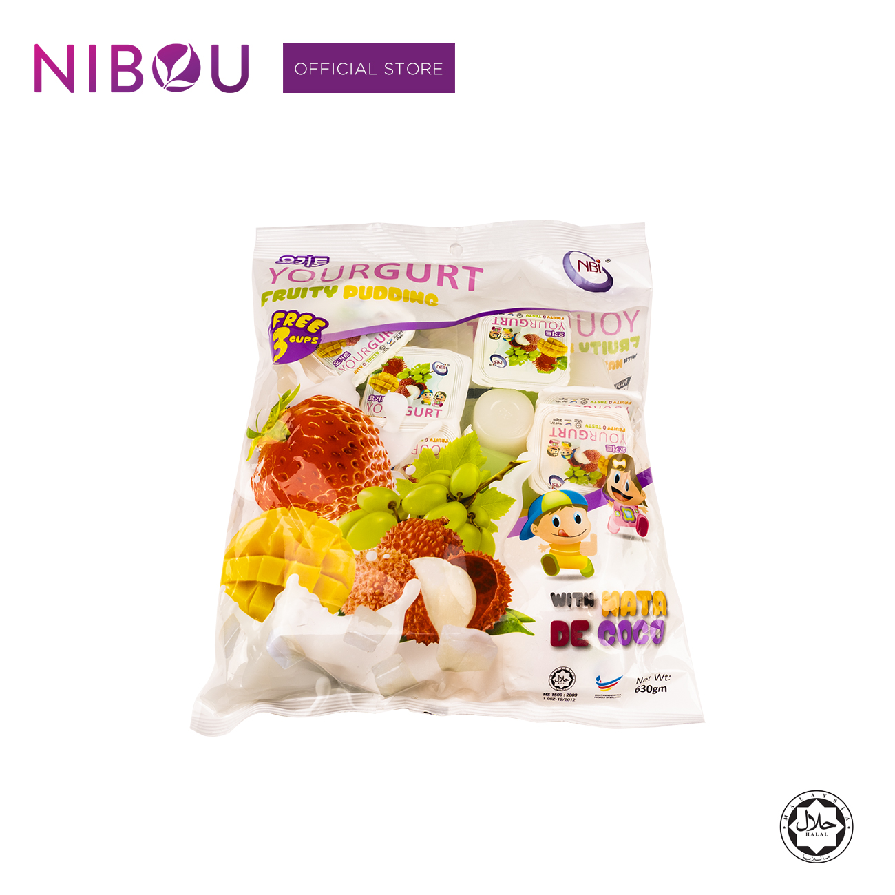 Nibou (NBI) YOURGURT Fruity Pudding with Nata De Coco Assorted (Free 3 cups) (35gm x 15's x 15)
