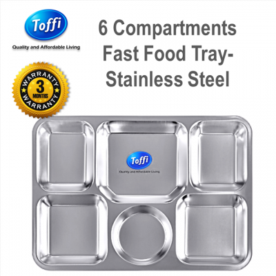 6 Compartments Fast Food Tray  6 Kompartmen Makanan Segera- Stainless Steel Toffi (B6003)