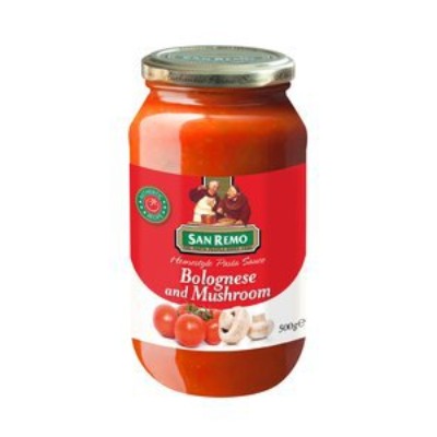 SAN REMO Pasta Sauce Bolognese & Mushroom 500gm Bottle (12 Units Per Carton)