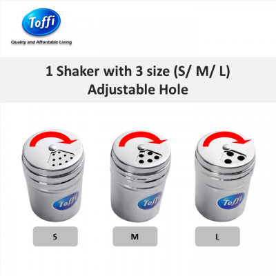 [TOFFI] 5cm Adjustable Shaker- Salt  Pepper  Cheese Powder  Cocoa Powder  Herbs Seasoning Stainless Steel (B4201)