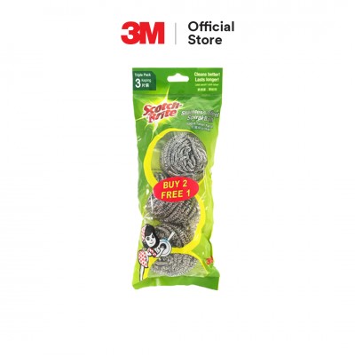 3M Scotch Brite Stainless Steel Metallic Spiral Ball (3 Pcs Pack)