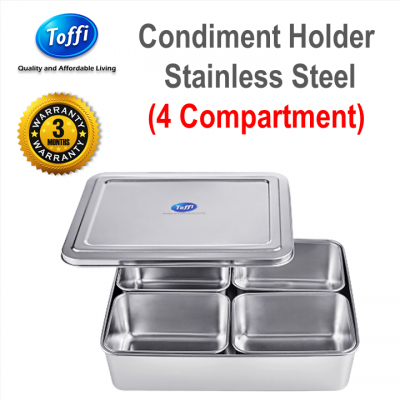 [TOFFI] 4 Compartment Condiment Holder  Box Set + Lid Stainless Steel (K)4374