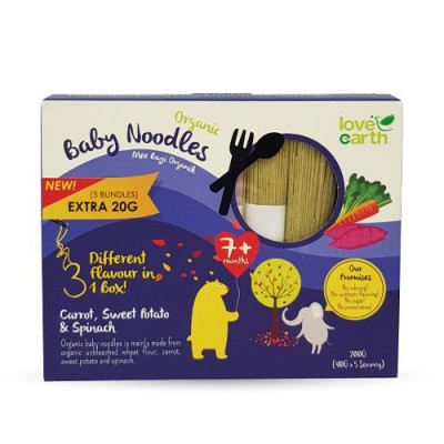 Organic Baby Noodles Carrot, Sweet Potato    Spanich 180G (30G X 6 Serving) (180g Per Unit)