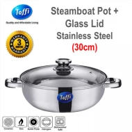 [TOFFI] 30cm Steamboat Pot Stainless Steel + Glass Lid (B2830G)