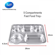 5 Compartments Fast Food Tray Stainless Steel Toffi (B6021)