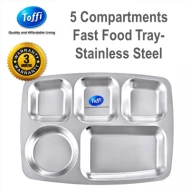 [Toffi] 5 Compartments Fast Food Tray  5 Kompartmen Makanan Segera- Stainless Steel Toffi (B6007)