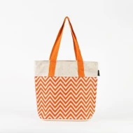 # AB 35 - TOSSA Fashion Jute Bag - Zig Zag print/ orange&whiite (350 gm. Per Unit)